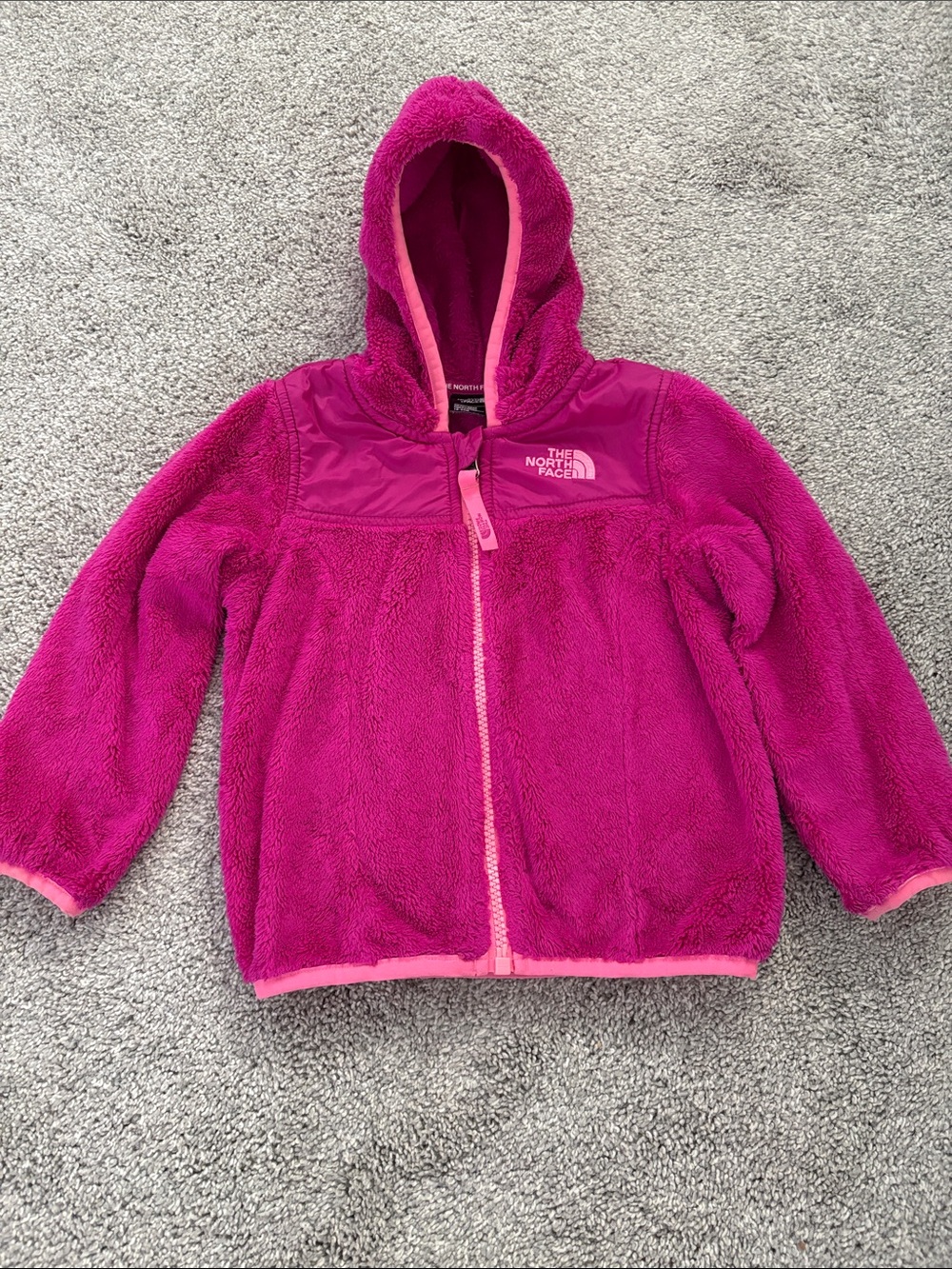 The North Face infant girls Denali Fuchsia Hooded Fleece Jacket 18-24 months